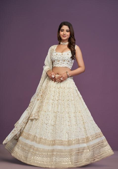 White Embroidered Georgette Lehenga Set