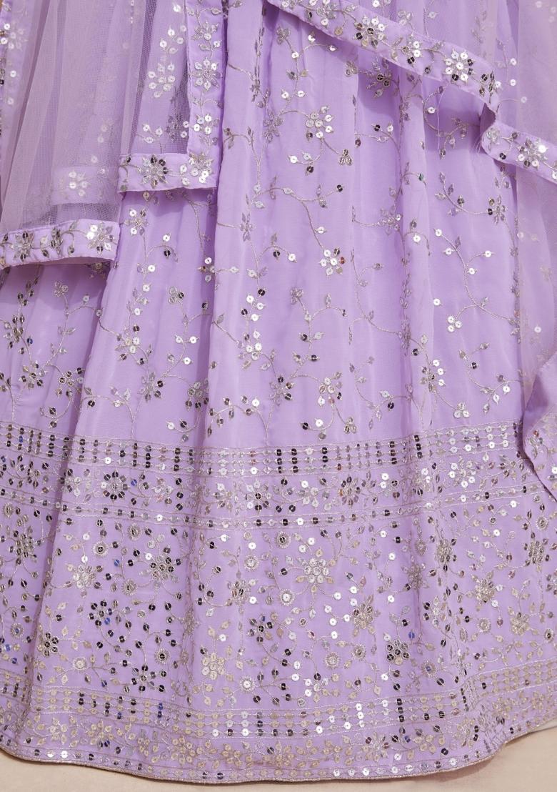 Lilac Embroidered Georgette Lehenga Set - Indya