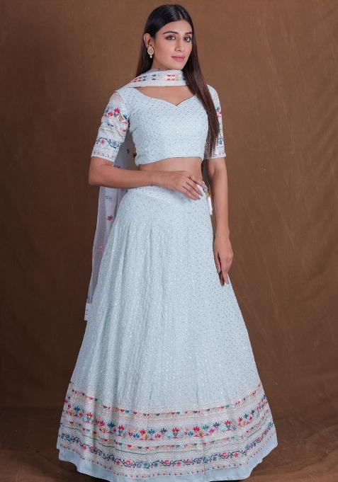 Light Blue Embroidered Georgette Lehenga Set