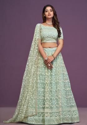 Mint Green Embroidered Net Lehenga Set