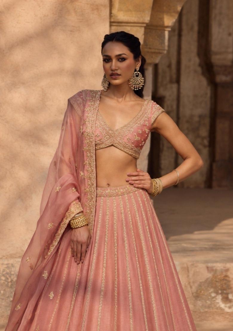 Rose Pink Embroidered Lehenga Set - Indya