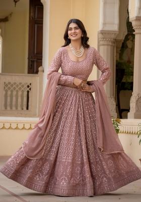 Rosy Brown Embroidered Georgette Lehenga Set