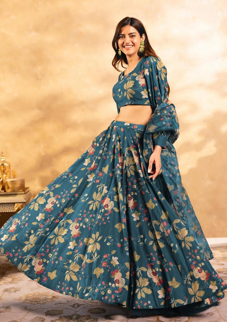 Rama Printed Chinon Lehenga Set - Indya