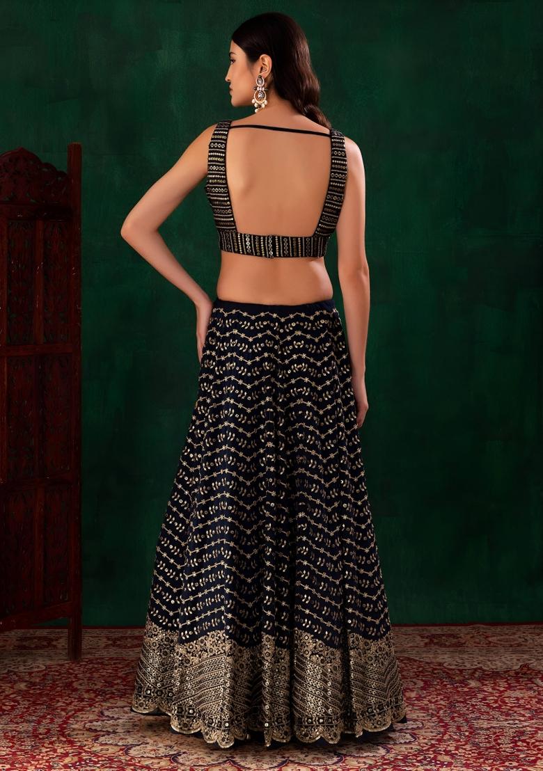 Blue Sequin Work Georgette Lehenga Set - Indya