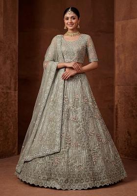 Purple Sequin Work Net Lehenga Set