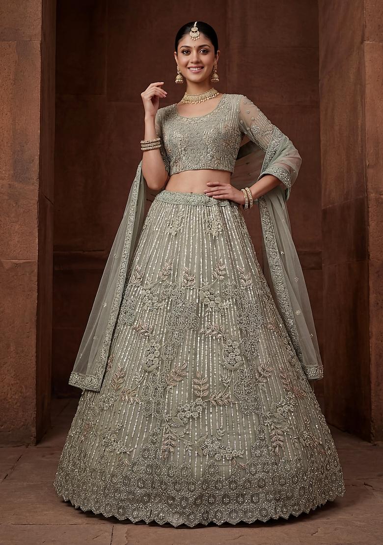 Purple Sequin Work Net Lehenga Set - Indya