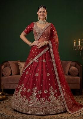 Maroon Sequin Work Silk Blend Lehenga Set