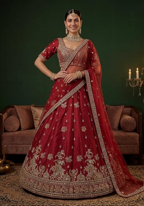 Maroon Sequin Work Silk Blend Lehenga Set