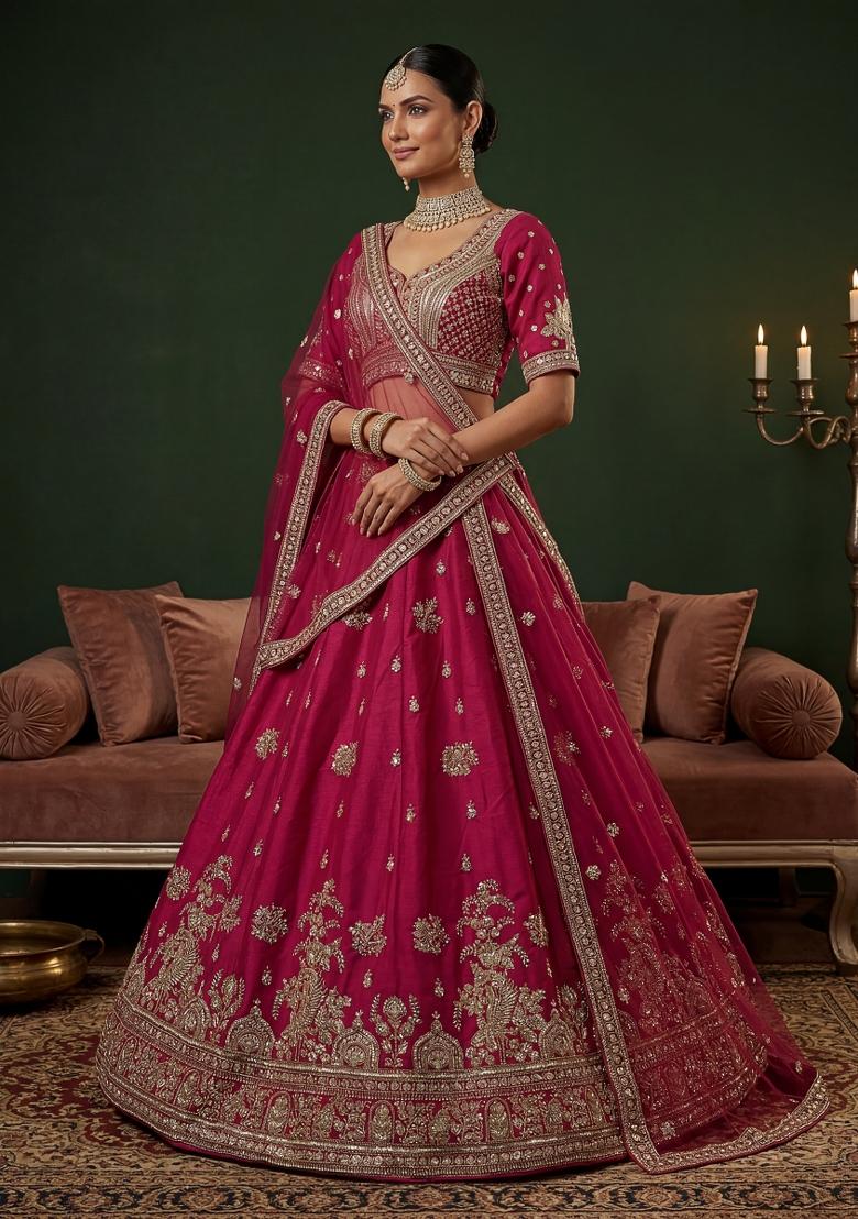 Rani Pink Sequin Work Silk Blend Lehenga Set - Indya