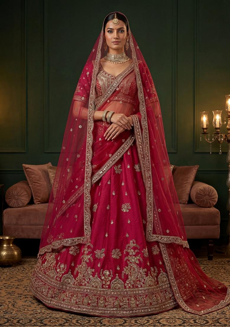 Rani Pink Sequin Work Silk Blend Lehenga Set - Indya