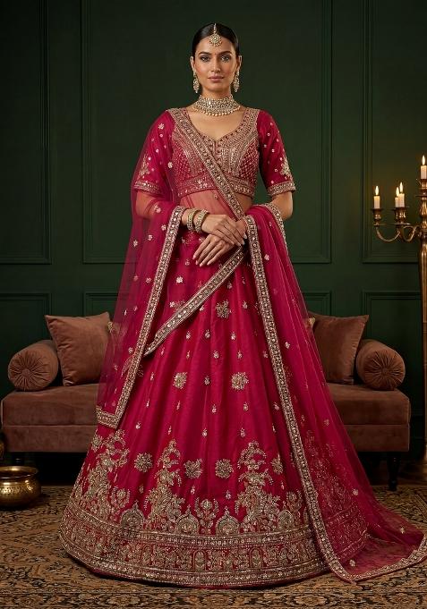Rani Pink Sequin Work Silk Blend Lehenga Set