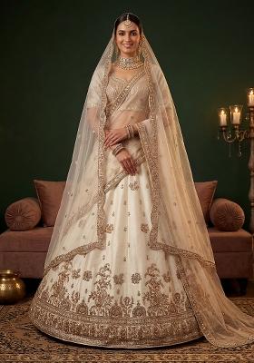 Off White Sequin Work Silk Blend Lehenga Set
