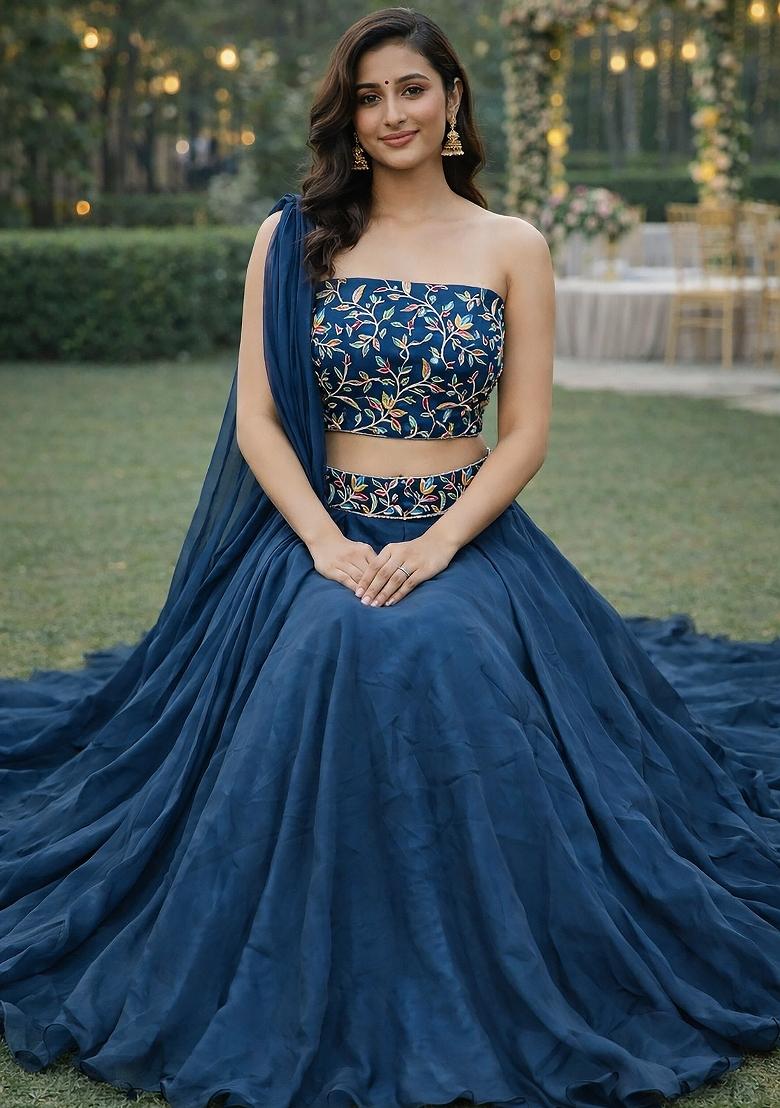 Rama Embroidered Silk Blend Lehenga Set - Indya