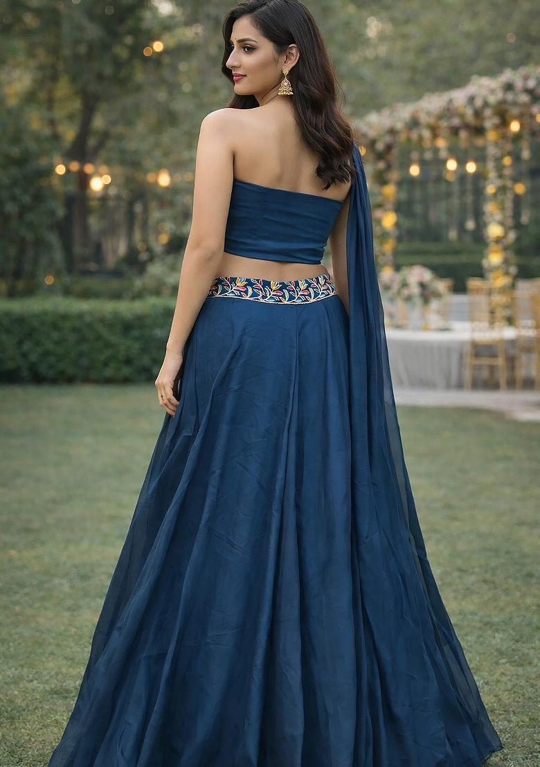 Rama Embroidered Silk Blend Lehenga Set - Indya