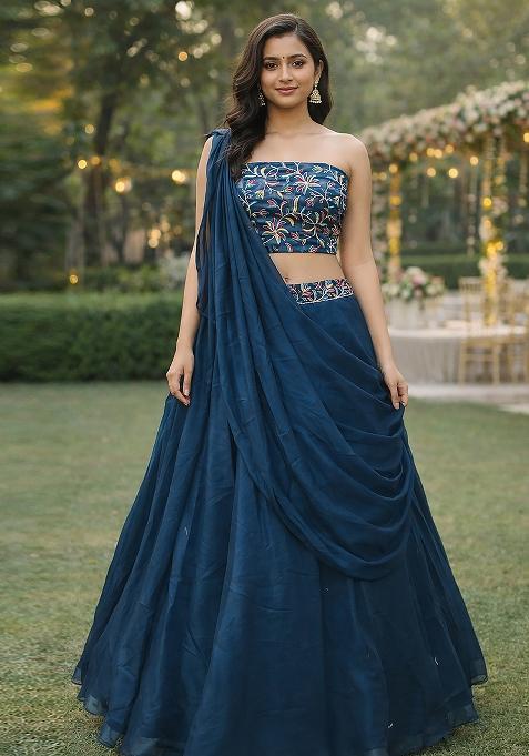 Rama Embroidered Silk Blend Lehenga Set