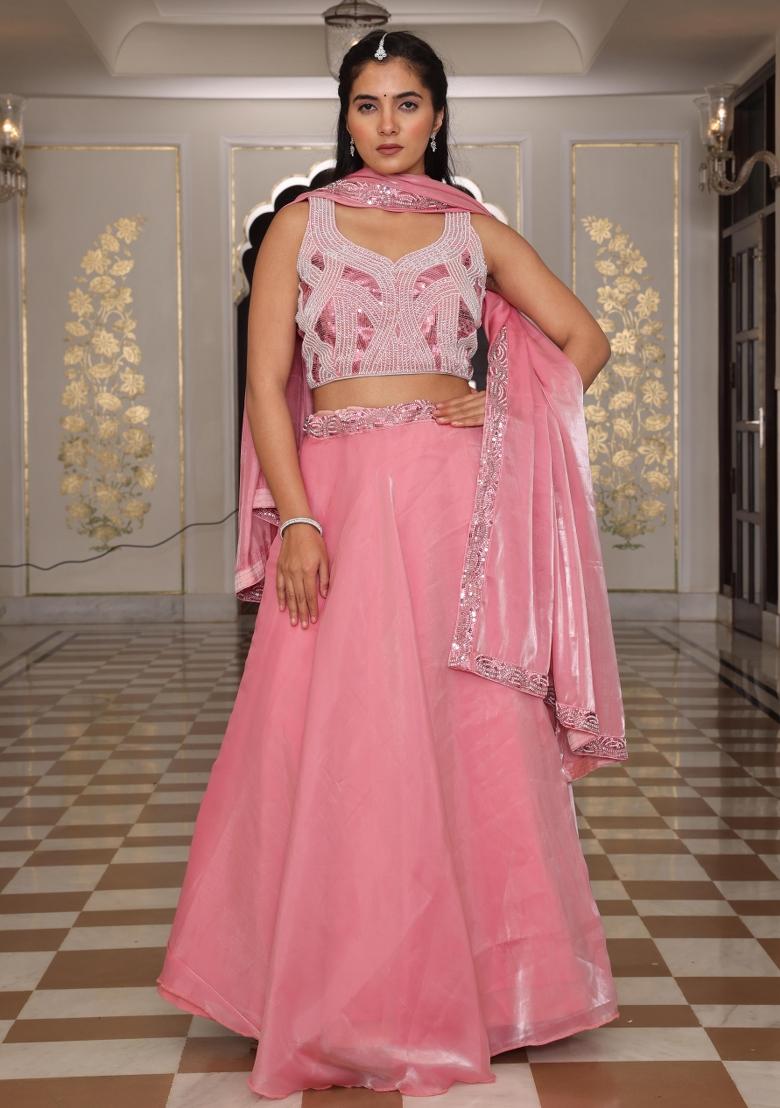 Pink Embroidered Jimmy Choo Lehenga Set - Indya