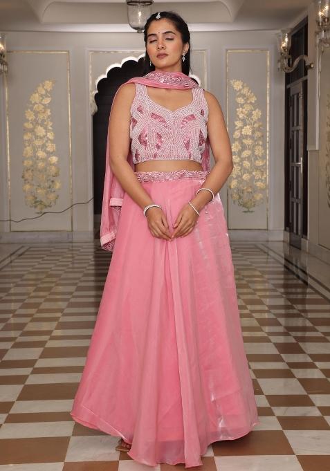 Pink Embroidered Jimmy Choo Lehenga Set