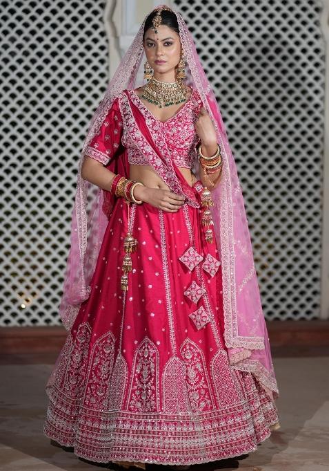 Pink Embroidered Silk Blend Lehenga Set