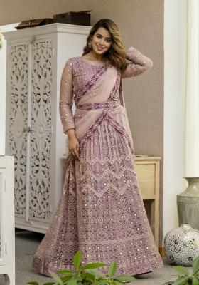Dusty Embroidered Chinon Lehenga Set