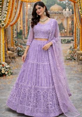 Lavender Embroidered Net Lehenga Set
