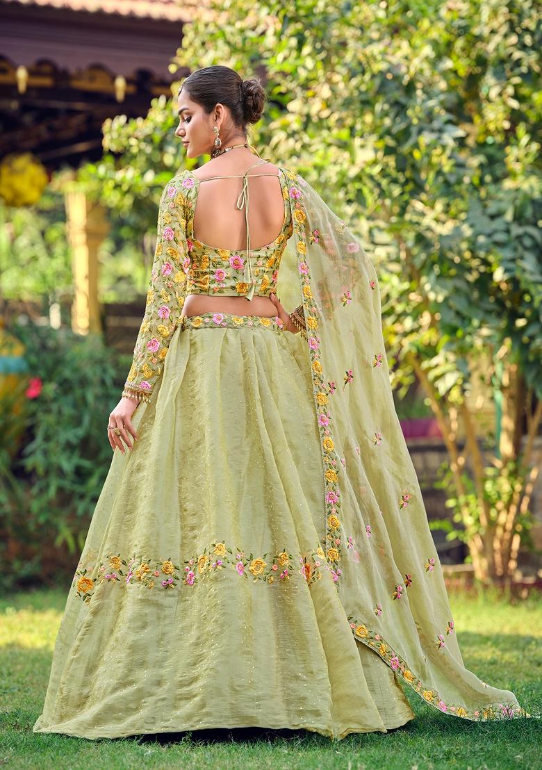 Pista Embroidered Silk Blend Lehenga Set - Indya