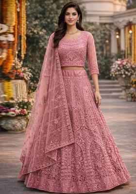 Dusty Embroidered Net Lehenga Set