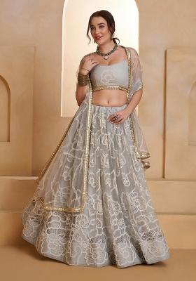 Light Grey Sequin Work Net Lehenga Set