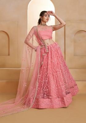 Light Pink Sequin Work Net Lehenga Set