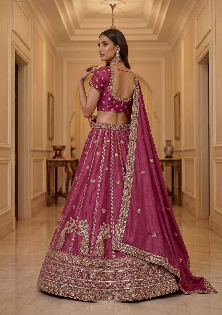 Pink Sequin Work Silk Blend Lehenga Set - Indya