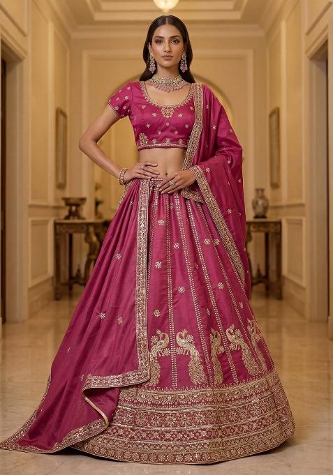 Pink Sequin Work Silk Blend Lehenga Set
