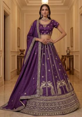 Purple Sequin Work Silk Blend Lehenga Set
