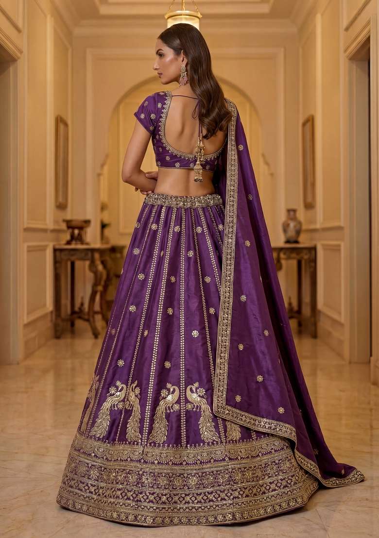 Purple Sequin Work Silk Blend Lehenga Set - Indya