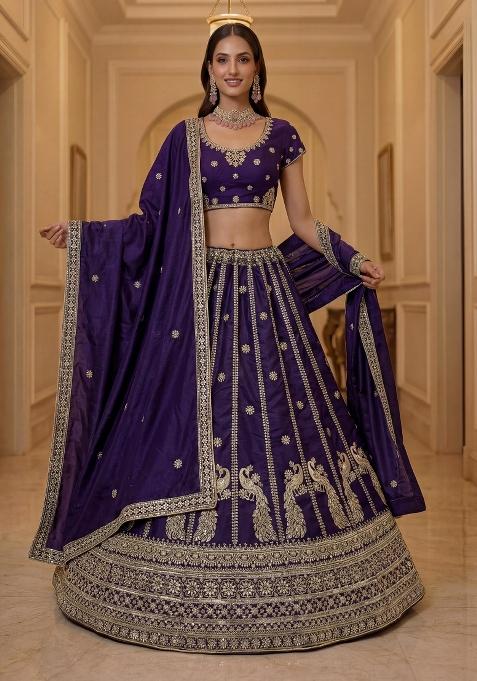 Indigo Sequin Work Silk Blend Lehenga Set