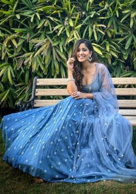 Dark Sky Blue Sequin Work Georgette Lehenga Set