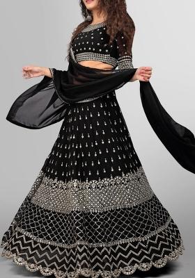 Black Sequin Work Crepe Lehenga Set