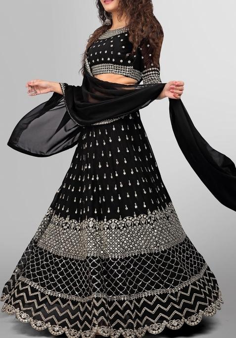 Black Sequin Work Crepe Lehenga Set