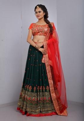 Green Sequin Work Georgette Lehenga Set