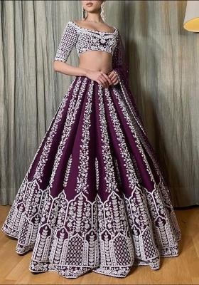 Wine Sequin Work Micro Lehenga Set