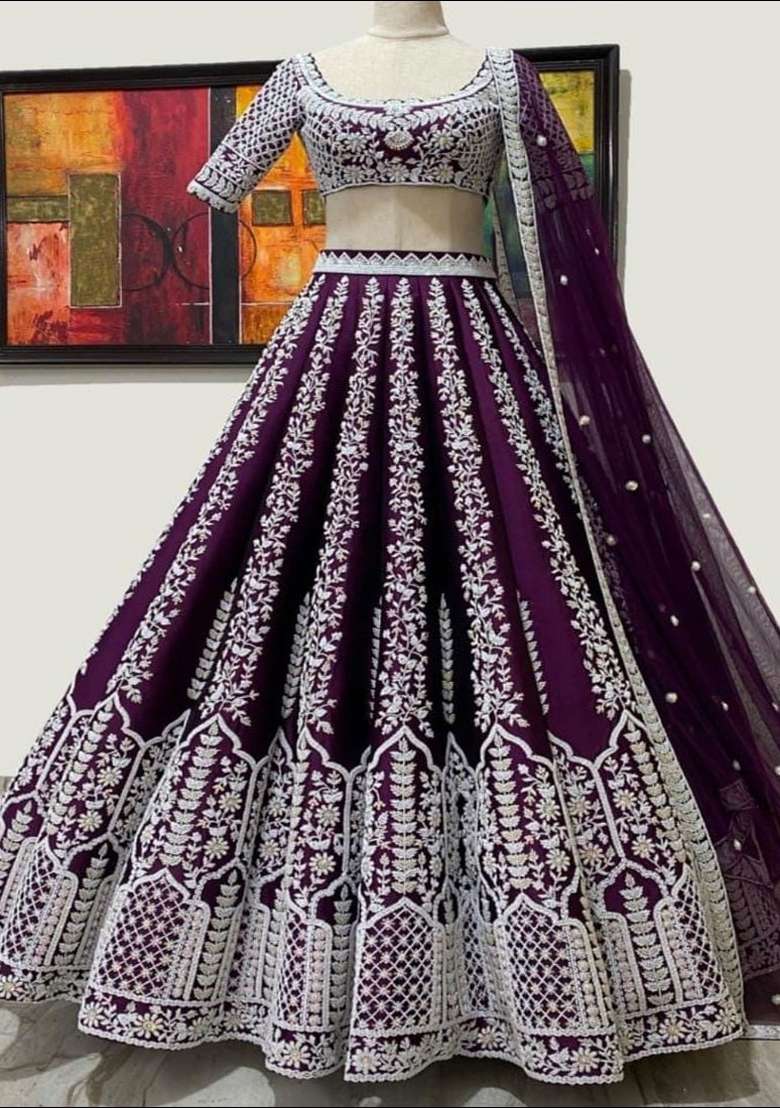 Wine Sequin Work Micro Lehenga Set for Diwali and Festive Wear - Indya