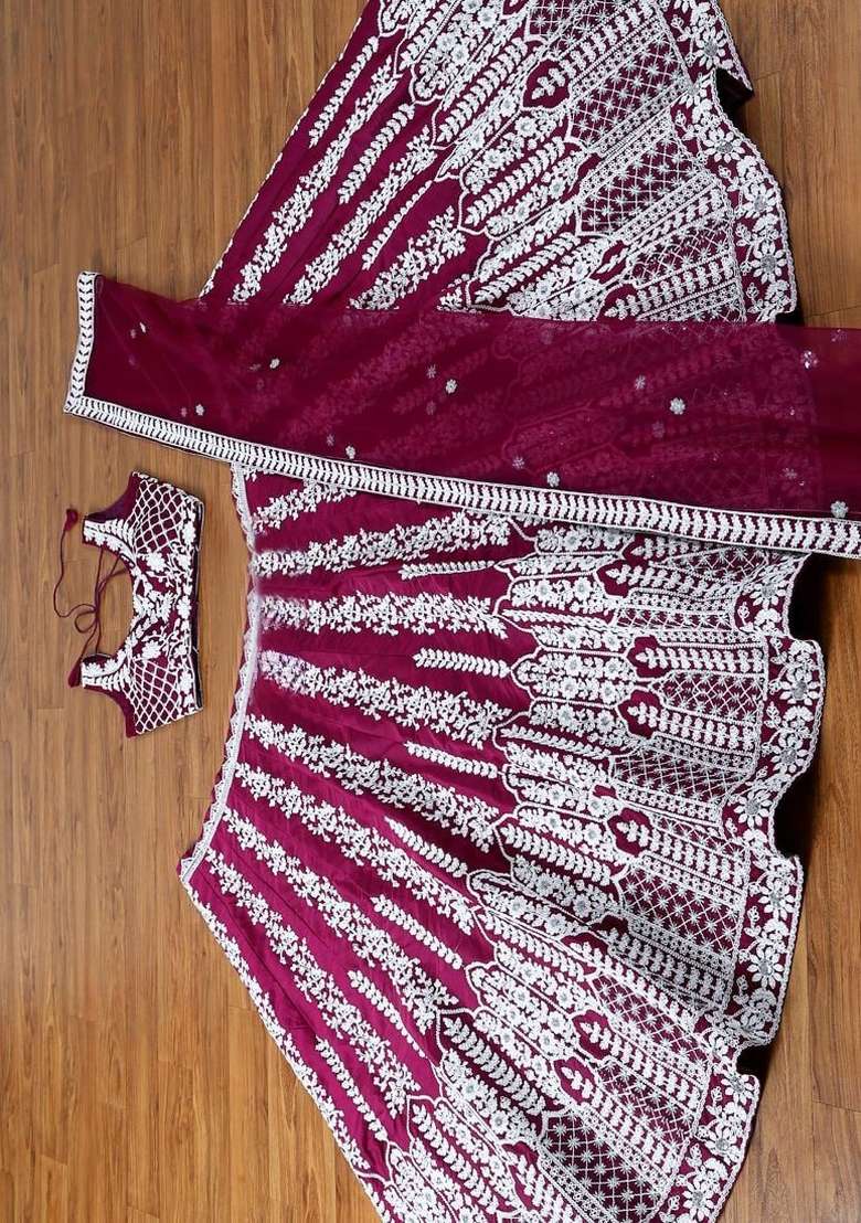 Wine Sequin Work Micro Lehenga Set for Diwali and Festive Wear - Indya
