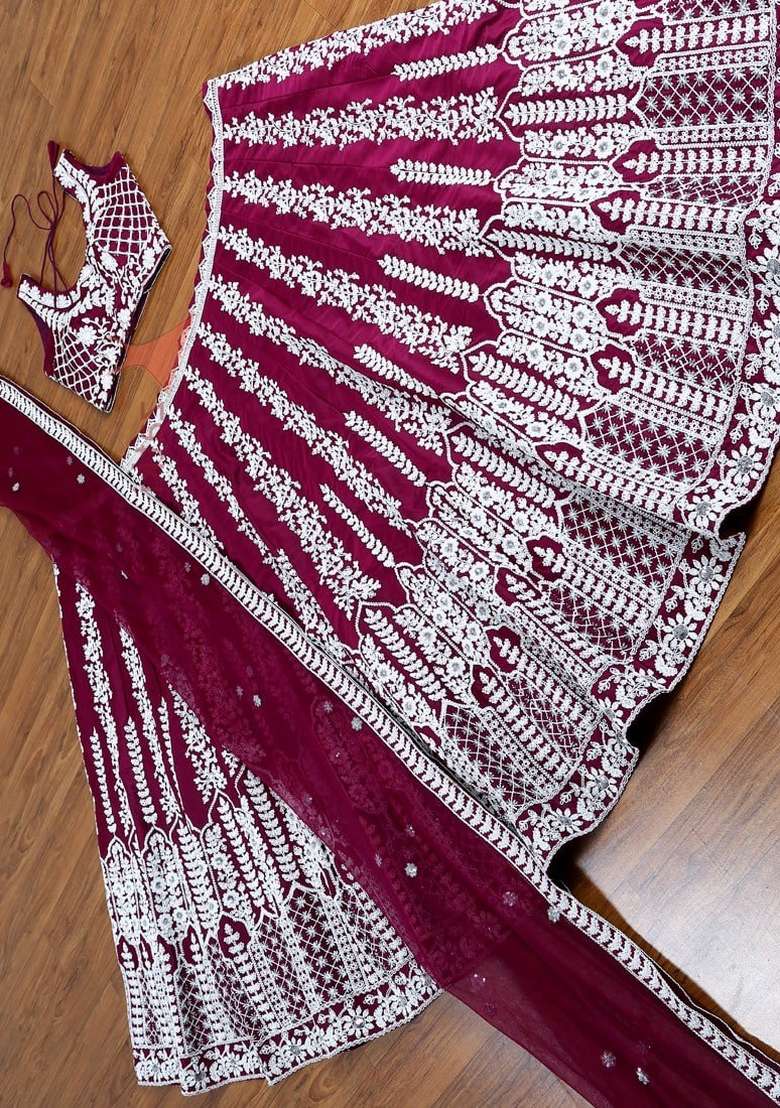 Wine Sequin Work Micro Lehenga Set for Diwali and Festive Wear - Indya