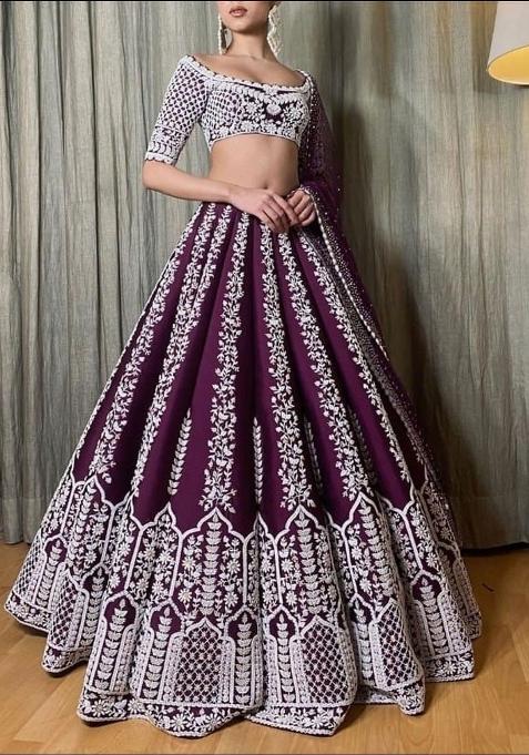 Wine Sequin Work Micro Lehenga Set
