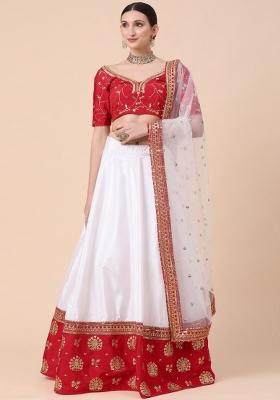 Red Sequin Work Satin Lehenga Set