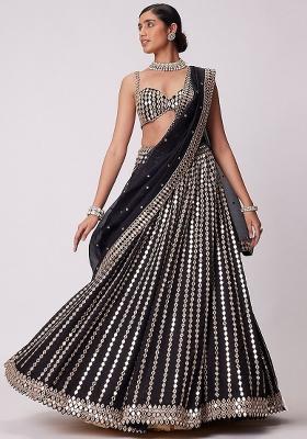 Black Embroidered Silk Lehenga Set