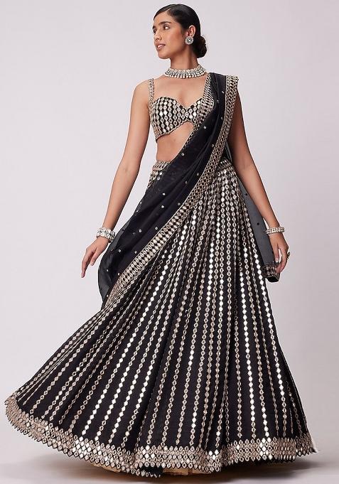 Black Embroidered Silk Lehenga Set