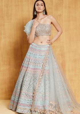 Sea Green Sequin Work Silk Lehenga Set