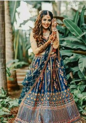 Blue Sequin Work Chinon Lehenga Set