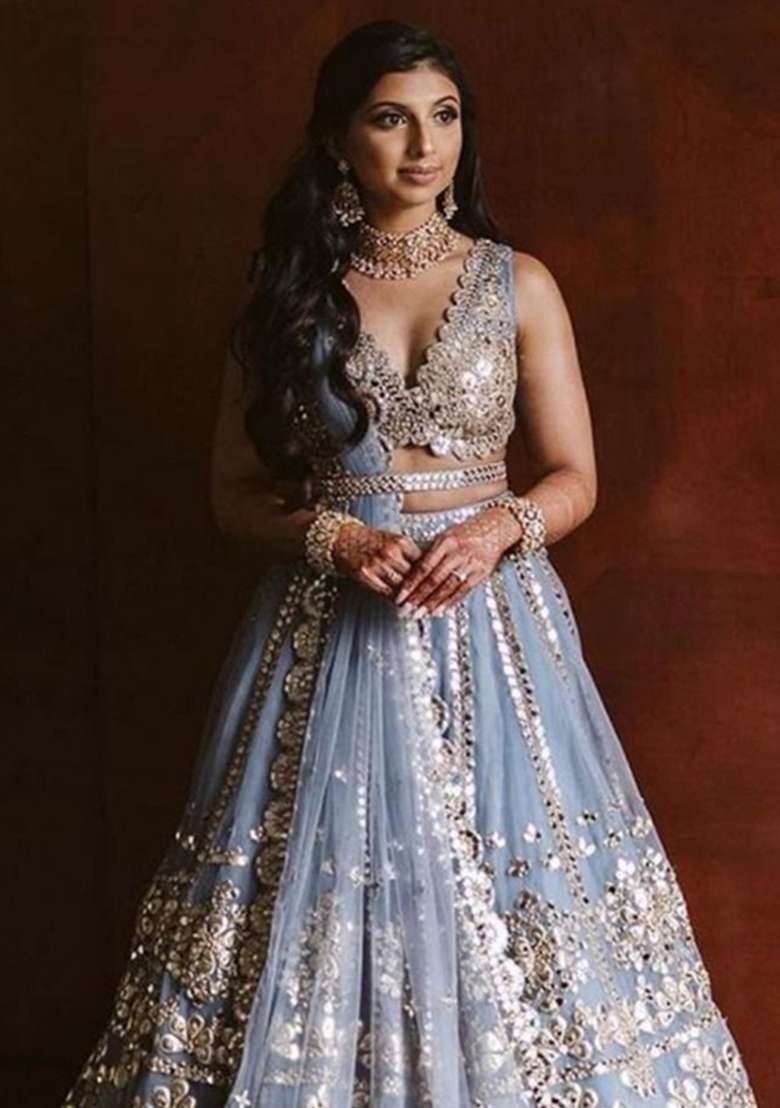 Grey Net Lehenga Set with Embroidered for Diwali | Wedding & Festive Wear - Indya