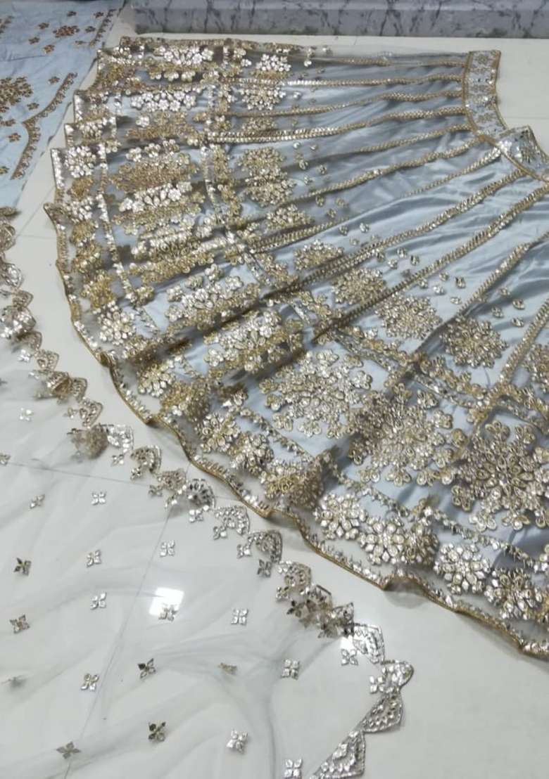 Grey Net Lehenga Set with Embroidered for Diwali | Wedding & Festive Wear - Indya