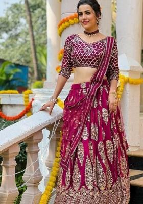 Cherry Red Sequin Work Georgette Lehenga Set